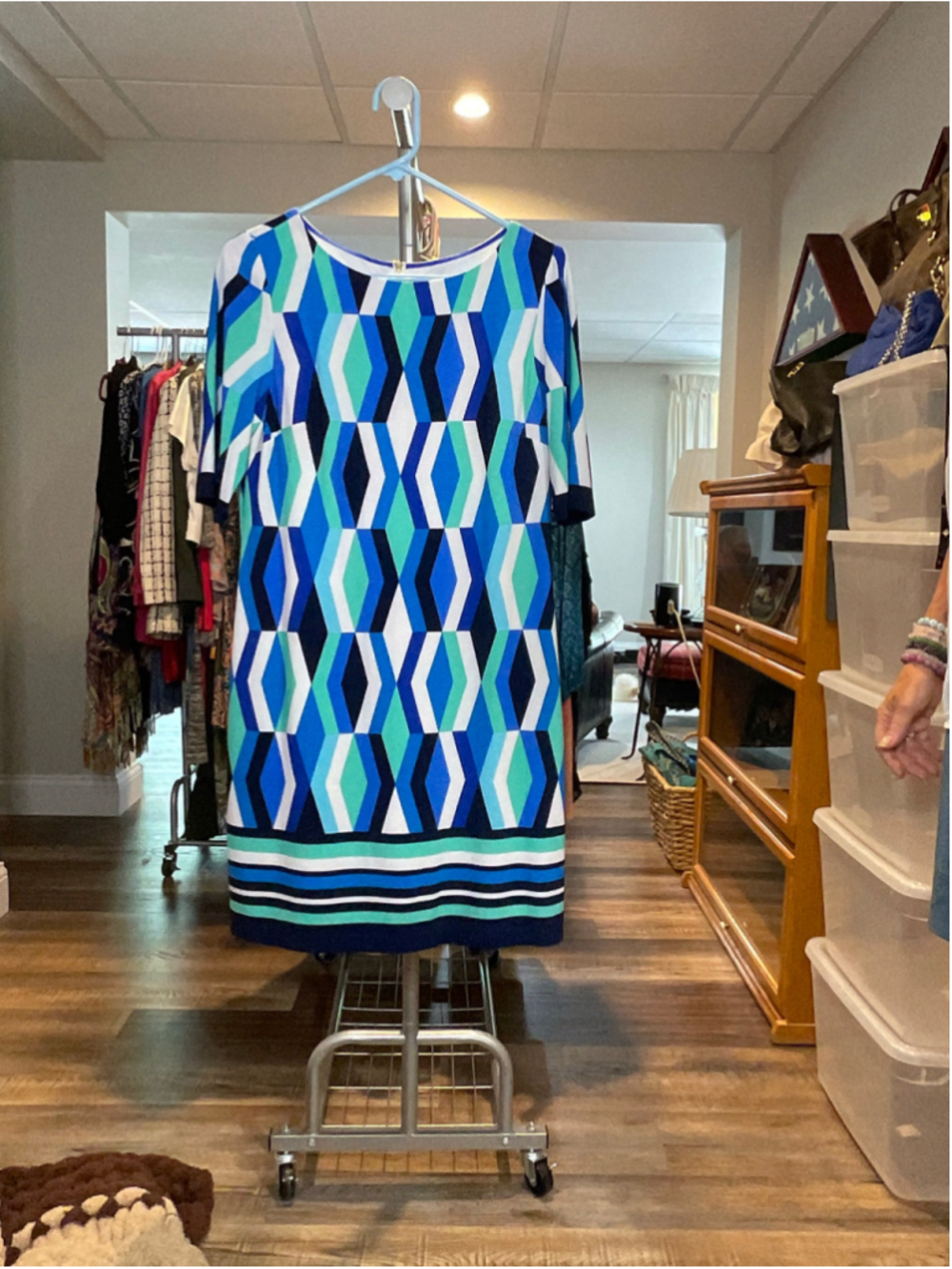 Women's Eliza J Blue Green Geometric Shift Dress 12